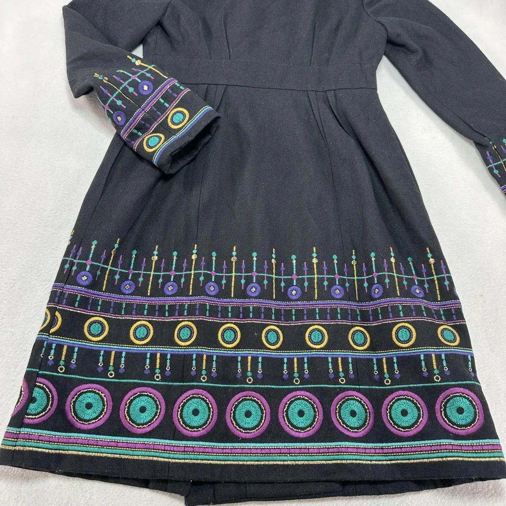 Plenty by Tracy Reese Coat Womens 6 Black Embroidered Boho Anthropologie Casual‎